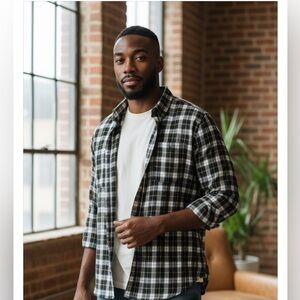 Perry Ellis Blue Black &  Yellow Plaid Casual Shirt NEW 90’s DEAD STOCK